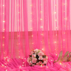 10ft x 10ft Hot Pink Tulle Photo Backdrop Curtain with Lights String for Parties Wedding Sheer Fuchsia Curtain Backdrop for Birthday Party Bridal Shower Photo Booth Photography Background Decorations