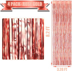 4 Pack Rose Gold Foil Fringe Curtain Backdrop, 3.28Ft x 8.2Ft Metallic Tinsel Foil Fringe Streamers Curtains for Party,