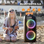 JYX Karaoke Machine with 2 Wireless Microphones, 8" Big Portable Bluetooth Speaker for Adults with RGB Light PA System Treble & Bass, Support TWS/USB/AUX/TF Card/REC, for Home Party Outdoors