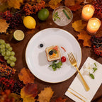 Festiva 350Pcs Gold Plastic Plates - White and Gold Dinnerware Set Disposable include 10" & 7" Plates,Cups,Silverware,Napkins -serve 50 Guests Perfect for Wedding& Birthday &Summer Party