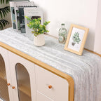 LOMOHOO 10 Ft Silver Table Runner, Silver Sheer Sequin Table Runners 120 Inches Long Glitter Metallic Foil Lace Fabric Table Decor for Birthday Party Wedding Anniversary Centerpiece (3pcs)