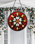 Stained Glass Window Hanging - Golden Bells Flowers Suncatcher for Doors Home Christmas Decoration Winter Sun Catcher Thanksgiving New Year Birthday Gift for Friend Women Men Mom Nana 9.8 in