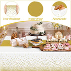 QZYL 12Pack Table Cloth Rectangle Tables, 54" x 108" Disposable Party White Table Cloths with Gold Dot, Waterproof Table Covers for Birthday Outdoor Wedding New Year Eve Birthday Decorations Supplies