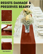 Pureegg Terracotta Plastic Table Runners - 10 Pack, 14'' x 108'', Water Resistant & Disposable Centerpiece Decorations for Table Cloth, Wedding, Birthday, Holiday, Baby Shower, Party, Home Decor