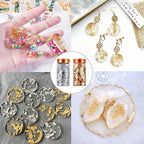 Gold Flakes for Resin, 2 Bottles 10g Imitation Golden Foil Gilding Flake Metallic Leaf for Cake Decoration Chocolate Making Nails Painting Art Crafts with Bamboo Tweezers (Gold, Silver Colors)