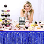3 Pack 29x108 Inch Blue Foil Fringe Table Skirts Metallic Banner for Tinsel Streamer Garland Backdrop for Parade Floats Wedding Thanksgiving Birthday Christmas Halloween Party Decoration
