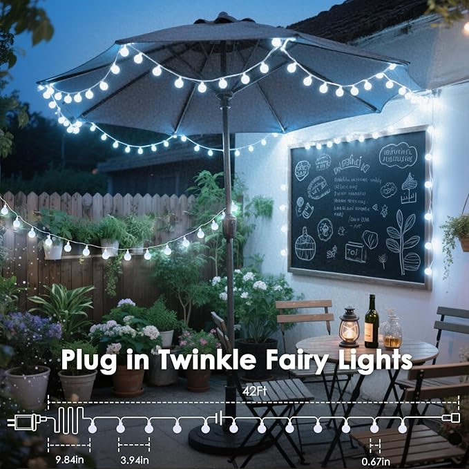 100LED Connectable String Lights Indoor Outdoor for Bedroom, 43ft White Christmas Lights with Remote & Timer, Plug in 8 Modes Waterproof Globe Fairy Light for Christmas Decor Room Classroom Wedding