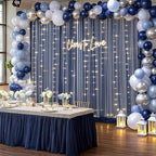 10×10ft Navy Blue Tulle Backdrop Curtain with Lights String for Parties, Sheer Photo Backdrop Curtains for Wedding Party Photography Background
