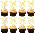 24 PCS Bow Cupcake Toppers Bow Cupcake Picks Bowknot Birthday Party Decorations Bowknot Cake Dessert Picks for Baby Shower Birthday Wedding Bridal Engagement Party Cake Decorations Supplies Yellow