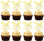 24 PCS Bow Cupcake Toppers Bow Cupcake Picks Bowknot Birthday Party Decorations Bowknot Cake Dessert Picks for Baby Shower Birthday Wedding Bridal Engagement Party Cake Decorations Supplies Yellow