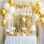 PartyWoo Gold Streamers Curtain Backdrop 3pcs Foil Fringe Curtain 8.2FT Gold Tinsel Fringe Backdrop Photo Booth for Bachelorette Baby Shower Graduation Wedding Birthday Anniversary Party Decorations