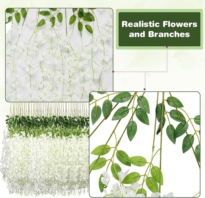 Wisteria Hanging Flowers,Fake Hanging Flowers,Wisteria artificiales Garland for Home Wedding Arch Floral Party Garden Ceremony Outdoor Decor,3.6 feet Long(25,White)