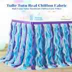 PARTISKY Mermaid Tulle Tutu Ruffle Curly Willow Table Skirt for Rectangle Table 6ft, Mermaid Themed Party Table Cloth for Girls Birthday Party or Baby Shower