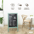 Ilyapa Wooden A-Frame Sign with Eraser & Chalk - 40 x 20 in Magnetic Sidewalk Chalkboard – Turquoise Menu Display for Restaurant, Business Or Wedding