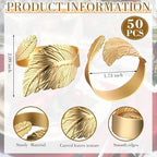Bokon 50 Pcs Gold Napkin Rings Metal Leaf Napkin Holders Delicate Rings Bulk for Wedding Birthday Party Banquet Decoration(Willow Leaves)