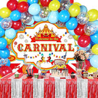 4 Pack 29x108 Inch Metallic Foil Fringe Tinsel Table Skirts for Rectangle Tables Streamer Backdrop for Wedding, Birthday, Parade Floats, Christmas, Halloween Party Decoration(Red Silver)
