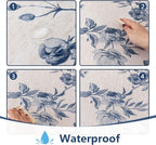 MYSKY HOME Rectangle Tablecloth 60x120 Inches, Linen Farmhouse Tablecloths Waterproof Decorative Fabric Table Cloth for Kitchen Party Floral Tablecloth for 8 Feet Table Blue and Grey Tablecloth