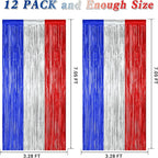 12 Pack 4th of July Decorations, 3.28 FT x 7.05 FT Patriotic Tinsel Backdrop, Metallic Blue Silver Red Fringe Curtains Party Streamer Foil Backdrop, Independence Day Party Supplies Patriotic Decor