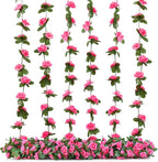6 Pcs x 8.2 ft Flower Garland Artificial Rose Vine Flowers with Green Leaves Hanging Fake Roses Vine for Room Party Home Wedding Birthday Christmas Wall Arch Decor, Spring Magenta Flower