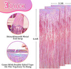 2 Pack Laser Pink Tinsel Foil Fringe Curtains, Mothers Day Pink Decorations, Metallic Tinsel Party Streamers Backdrop for Birthday Bachelorette Graduation Wedding Party Decorations