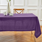 Solino Home Linen Purple Tablecloth 54 x 72 Inch - Classic Hemstitch, 100% Pure Linen Rectangular Tablecloth - Machine Washable Table Cloth for Fall, Autumn, Halloween, Thanksgiving