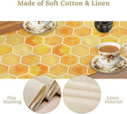 Honeycomb Bee Table Runner, Cute Abstract Geometric Yellow Honeycombs Print Table Cover for Kitchen Dining Table Indoor Outdoor Party Decor, 13x60inch
