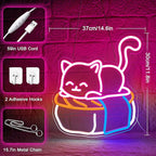 Cute Sushi Cat Neon Sign for Bedroom,Light Up Cat Sign for Pet Store Wall Decor,Kawaii LED Neon Light for Cat Sushi Lovers,Pink Cat Wall Sign for Girls Room,Animal Neon Light Up Wall Art