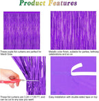 2 Pack Backdrop Curtains, 3.28 FT x 7.05 FT Purple Tinsel Backdrop, Metallic Purple Backdrop Fringe Curtains Foil Streamer, Party Supplies Photo Props for Anniversaires Wedding Party