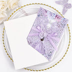 Purple Butterfly Laser Cut Wedding Invitations 50 Set, Hollow Out Rose Shaped Wedding Invites for Bridal Shower Quince Invitaciones Para Boda (Blank Inner Sheet, No Pattern)