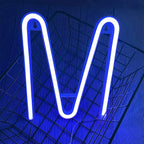 LED Blue Neon Letter Signs Night Light Battery or USB Operated LED Marquee Letters Neon Art Decorative Lights Wall Decor for Children Baby Room Christmas Wedding Party Decoration(M)