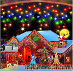 KNONEW 33FT 400 LED Christmas Lights Outdoor Black Wire String Lights with 75 Drops, 8 Lighting Modes, Timer Memory Function Connectable Hanging Curtain Lights for Halloween Party Decor(Multicolor)