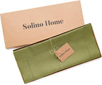 Solino Home Linen Hemstitch Table Runner 108 Inches Long - 100% Pure Linen Avocado Green Table Runner 14 x 108 Inch for Fall, Autumn, Thanksgiving - Classic Hemstitch
