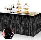 3 Pack 29x108 Inch Black Foil Fringe Table Skirts Metallic Banner for Tinsel Streamer Garland Backdrop for Parade Floats Wedding Thanksgiving Birthday Christmas Halloween Party Decoration