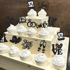 Ephlyn 30Pcs He Asked She Said Yes Cupcake Toppers Glitter Engagement Cupcake Toppers Diamond Ring Heart Love I Do Cupcake Picks for Engagement Wedding Party Cake Decorations Black