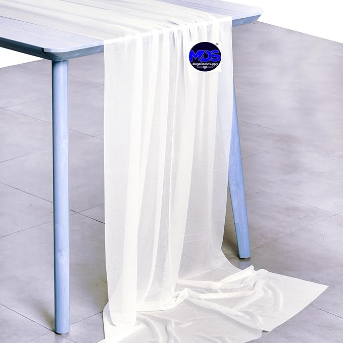 MDS 2 Pack 10ft Chiffon Table Runner 29 x 120 Inches Sheer Wedding Runner Romantic Rustic Table Runner for Wedding Decorations, Birthday Parties, Bridal Shower Party Arch Decor - Ivory