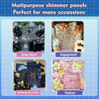 Qcity Gold Shimmer Wall Backdrop 36PCS, Black Back Not See-Through Design, Square Sequin Glitter Backdrop Panel, Perfect for Outdoor Events, Birthdays, Wedding and Party Decoration