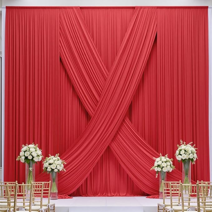 20ft x 15ft Red Wrinkle Free Backdrop Curtains for Parties,Silky Polyester Fabric Wedding Ceiling Drapes, 4 Panels 15ft Photo Back Drop Drapes for Baby Shower Photography Stage Background Cloth