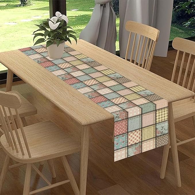 Boho Patchwork Table Runner, Vintage Farmhouse Colorful Wildflowers Bohemian Paisley Flower Table Center Decor for Home Kitchen Dining Patio Holiday Party Indoor Table Decorations, 13"x36" Inch