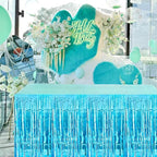 Light Blue Streamers Party Decorations, 2 Packs Ocean Blue Table Skirts Metallic Foil Fringe Tinsel for Birthday Under The Sea Shark Boy Baby Shower Winter Party Supplies -29x108Inch
