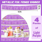 4 Pack 10 Ft Light Purple Foil Fringe Garland Metallic Streamers Tinsel Banner Wall Hanging Garland Backdrop for Parade Floats, Halloween, Christmas, Thanksgiving, New Year Party Decorations