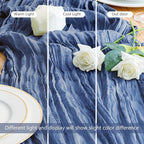 Asee'm Cheesecloth Table Runner 120 Inches Blue Boho Gauze Cheese Cloth Runner 10FT Rustic Sheer Dining Table Runners for Fall Thanksgiving Wedding Baby Shower Centerpiece Decoration