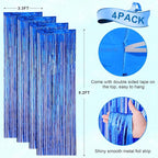 4 Pack Blue Foil Fringe Backdrop Curtains, Tinsel Streamers Birthday Party Decorations, Fringe Backdrop for Graduation, Baby Shower, Gender Reveal, Disco Party