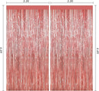 Rose Gold Tinsel Backdrop Birthday Decorations, 2Pack Foil Curtains Metallic Photo Backdrop Foil Fringe Curtains, Party Streamers Supplies for Wedding Xmas Graduation Bachelorette Disco Door Decors