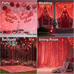 HXWEIYE 300LED Fairy Curtain Lights, 9.8x9.8Ft USB Plug-in 8 Modes Christmas String Hanging Lights with Remote for Bedroom Backdrop Wedding Party Indoor Wall Decor, Red