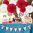 20 Pcs Red White Hanging Paper Fan, Round Paper Fans Decorations Set for Weddings, Birthdays, Engagement, Bridal Shower, Bachelorette Party Supplies Decor