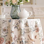 ISAENNE Designer French Light Beige Round Tablecloth,Linen Florals and Birds Pattern Table Cloth,Anti-Wrinkle Decorative Tablecloths for Dining Thanksgiving Kitchen,Diameter 67"-Cornucopia