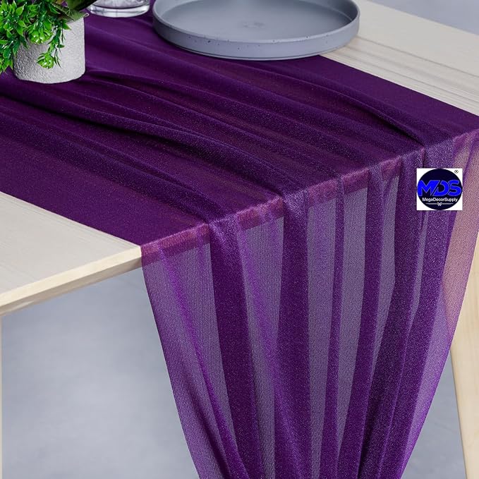 MDS Halloween Chiffon Table Runner - 15 Pack, 29 x 170 Inches, 14ft Each - Sheer Spooky Table Runners for Haunted House Parties, Trick-or-Treat Tables, Witchy Décor, Wedding & Events - Cadbury Purple