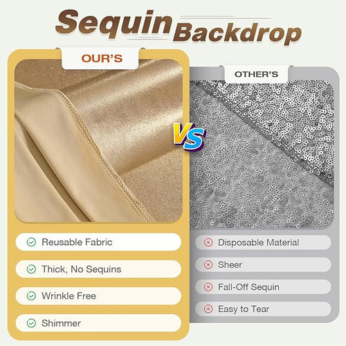 10x10 ft Wrinkle Free Champagne Sequin Backdrop Curtain for Parties,Thick Not Fall-Off Glitter Backdrop Drapes,2 Panels 5x10ft Shimmer Photo Back Drop Cloth for Wedding Birthday Photography Background
