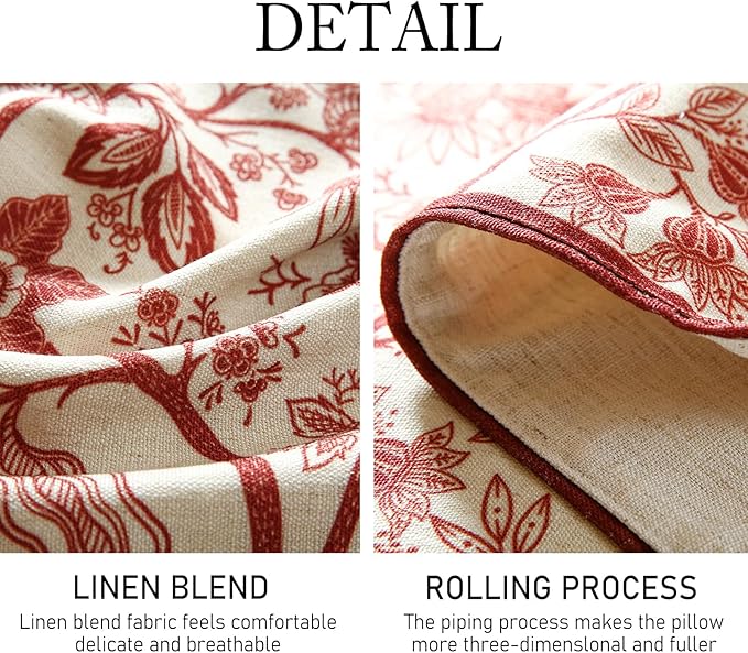ISAENNE Designer Chinoiserie Elegant Linen Table Runner 71 Inches Long,Red Floral Pattern Decor Table Runners for Thanksgiving,Dining Room,Banquet,Kitchen Tables,Christmas,12"*71"-Ruyi A