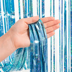 BRAVESHINE Pink Blue Tinsel Foil Fringe Curtains - 2Pcs 3.2x8.2ft Holidays Photo Streamers Backdrop for Easter Girl or Boy Birthdays Bridal Shower Party Supplies Decorations